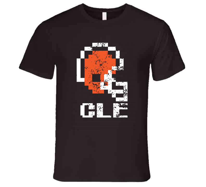 TheLandTshirts Distressed 8 Bit Cleveland Football Fan T Shirt Premium / Dark Chocolate / X-Large