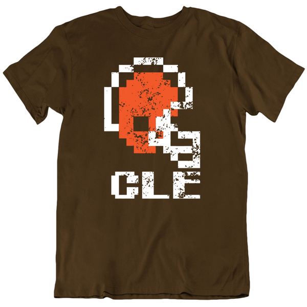 TheLandTshirts Distressed 8 Bit Cleveland Football Fan T Shirt Premium / Dark Chocolate / X-Large